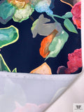 Italian Painterly Floral Printed Crepe with Mechanical Stretch - Navy / Multicolor