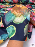Italian Painterly Floral Printed Crepe with Mechanical Stretch - Navy / Multicolor