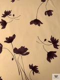 Italian Floating Floral Printed Stretch Crepe - Buttermilk Cream / Brown