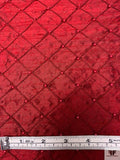 Lattice Pintuck Beaded Silk Dupioni - Ruby Red