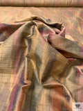 Ikat Striations Yarn-Dyed Silk Dupioni - Antique Gold / Antique Green / Antique Berry