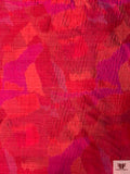 Abstract Ikat Yarn-Dyed Silk Dupioni - Magenta / Strawberry