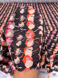 Abstract Floral Lines Printed Tricot Knit - Black / Nude / Orange / Berry