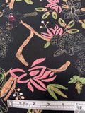 Stencil Floral Printed Jersey Knit - Black / Tan / Green / Pink