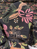 Stencil Floral Printed Jersey Knit - Black / Tan / Green / Pink