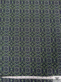 Mosaic Printed Tricot-Jersey Knit - Moss Green / Indigo / White / Black