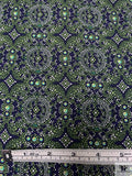 Mosaic Printed Tricot-Jersey Knit - Moss Green / Indigo / White / Black
