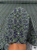 Mosaic Printed Tricot-Jersey Knit - Moss Green / Indigo / White / Black