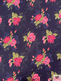 Floral Printed Tricot Knit - Midnight Eggplant Purple / Pinks / Olive Green