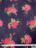 Floral Printed Tricot Knit - Midnight Eggplant Purple / Pinks / Olive Green