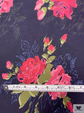 Floral Printed Tricot Knit - Midnight Eggplant Purple / Pinks / Olive Green