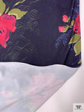Floral Printed Tricot Knit - Midnight Eggplant Purple / Pinks / Olive Green
