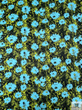 Wild Floral Printed Lightweight Ponte Knit - Turquoise / Lime / Black