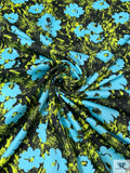 Wild Floral Printed Lightweight Ponte Knit - Turquoise / Lime / Black