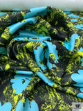 Wild Floral Printed Lightweight Ponte Knit - Turquoise / Lime / Black