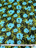 Wild Floral Printed Lightweight Ponte Knit - Turquoise / Lime / Black