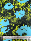 Wild Floral Printed Lightweight Ponte Knit - Turquoise / Lime / Black