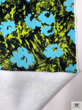 Wild Floral Printed Lightweight Ponte Knit - Turquoise / Lime / Black