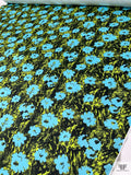 Wild Floral Printed Lightweight Ponte Knit - Turquoise / Lime / Black