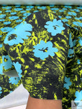 Wild Floral Printed Lightweight Ponte Knit - Turquoise / Lime / Black