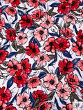 Watercolor Floral Printed Heavy Ponte Knit - Strawberry Red / Pink / Blue / White
