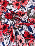 Watercolor Floral Printed Heavy Ponte Knit - Strawberry Red / Pink / Blue / White