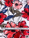 Watercolor Floral Printed Heavy Ponte Knit - Strawberry Red / Pink / Blue / White