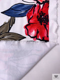 Watercolor Floral Printed Heavy Ponte Knit - Strawberry Red / Pink / Blue / White