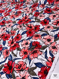 Watercolor Floral Printed Heavy Ponte Knit - Strawberry Red / Pink / Blue / White