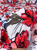 Watercolor Floral Printed Heavy Ponte Knit - Strawberry Red / Pink / Blue / White