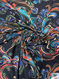 Paisley Swirl Printed Cotton Jersey Knit - Black / Multicolor