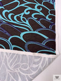 Stylized Ocean Wave Printed Lightweight Ponte Knit - Dark Umber / Dusty Turquoise / Purple