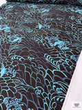Stylized Ocean Wave Printed Lightweight Ponte Knit - Dark Umber / Dusty Turquoise / Purple