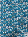 Floral Printed Cotton Jersey Knit - Turquoise / Off-White / Grey