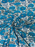 Floral Printed Cotton Jersey Knit - Turquoise / Off-White / Grey