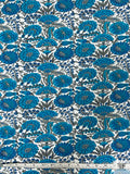 Floral Printed Cotton Jersey Knit - Turquoise / Off-White / Grey
