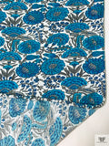 Floral Printed Cotton Jersey Knit - Turquoise / Off-White / Grey