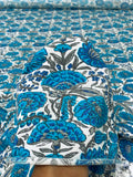 Floral Printed Cotton Jersey Knit - Turquoise / Off-White / Grey