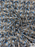 Italian Hazy Geometric Printed Viscose Jersey Knit - Blue / Turmeric / Black / White