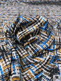 Italian Hazy Geometric Printed Viscose Jersey Knit - Blue / Turmeric / Black / White
