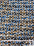 Italian Hazy Geometric Printed Viscose Jersey Knit - Blue / Turmeric / Black / White