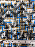 Italian Hazy Geometric Printed Viscose Jersey Knit - Blue / Turmeric / Black / White