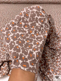 Dainty Floral Silhouette Printed Cotton Jersey Knit - Driftwood Taupe / Beige / Orange