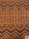 Ethnic Chevron Printed ITY Knit Panel - Turmeric Orange / Brown / Blues