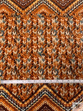 Ethnic Chevron Printed ITY Knit Panel - Turmeric Orange / Brown / Blues
