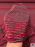 Block Striped Textured Rayon Knit - Reds / Taupe / Black