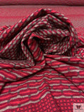 Block Striped Textured Rayon Knit - Reds / Taupe / Black