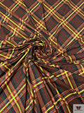 Diagonal Tartan Plaid Printed Rayon Jersey Knit - Greens / Oranges / Chartreause