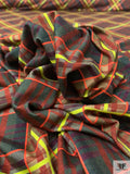 Diagonal Tartan Plaid Printed Rayon Jersey Knit - Greens / Oranges / Chartreause