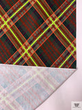 Diagonal Tartan Plaid Printed Rayon Jersey Knit - Greens / Oranges / Chartreause